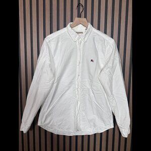 Burberry Brit Shirt Large Mens White Button 100% Cotton Oxford Woven Logo